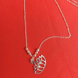 Lotus Flower Cutout 925 Sterling Silver‎ Charm Pendant Necklace  Yoga Zen